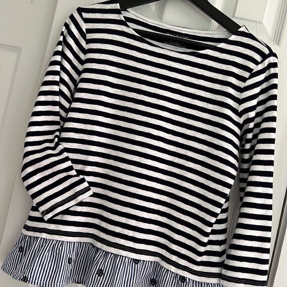Talbots Blue Nautical Stripe Boatneck Ruffle Hem Top - Picture 6 of 9